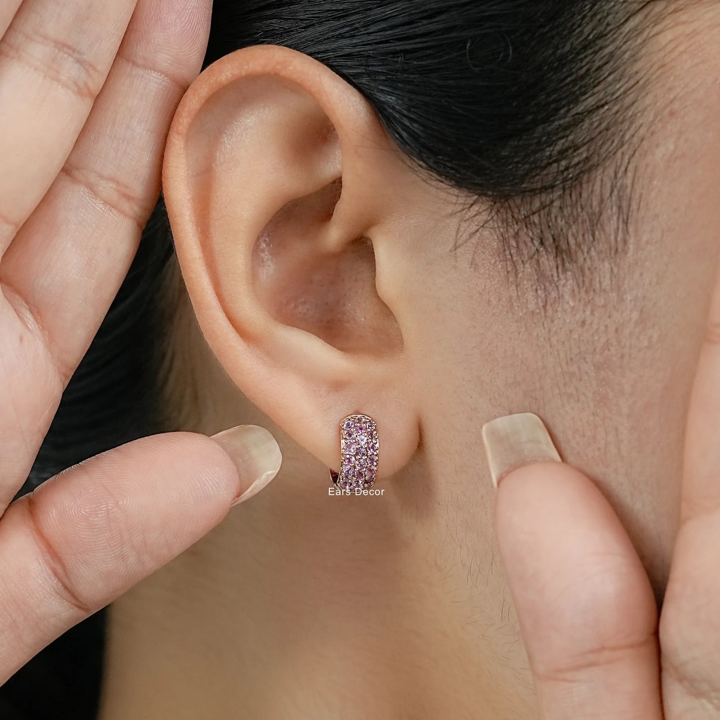Natural Gemstone Pave Set Huggie Earrings