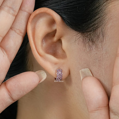 Natural Gemstone Pave Set Huggie Earrings