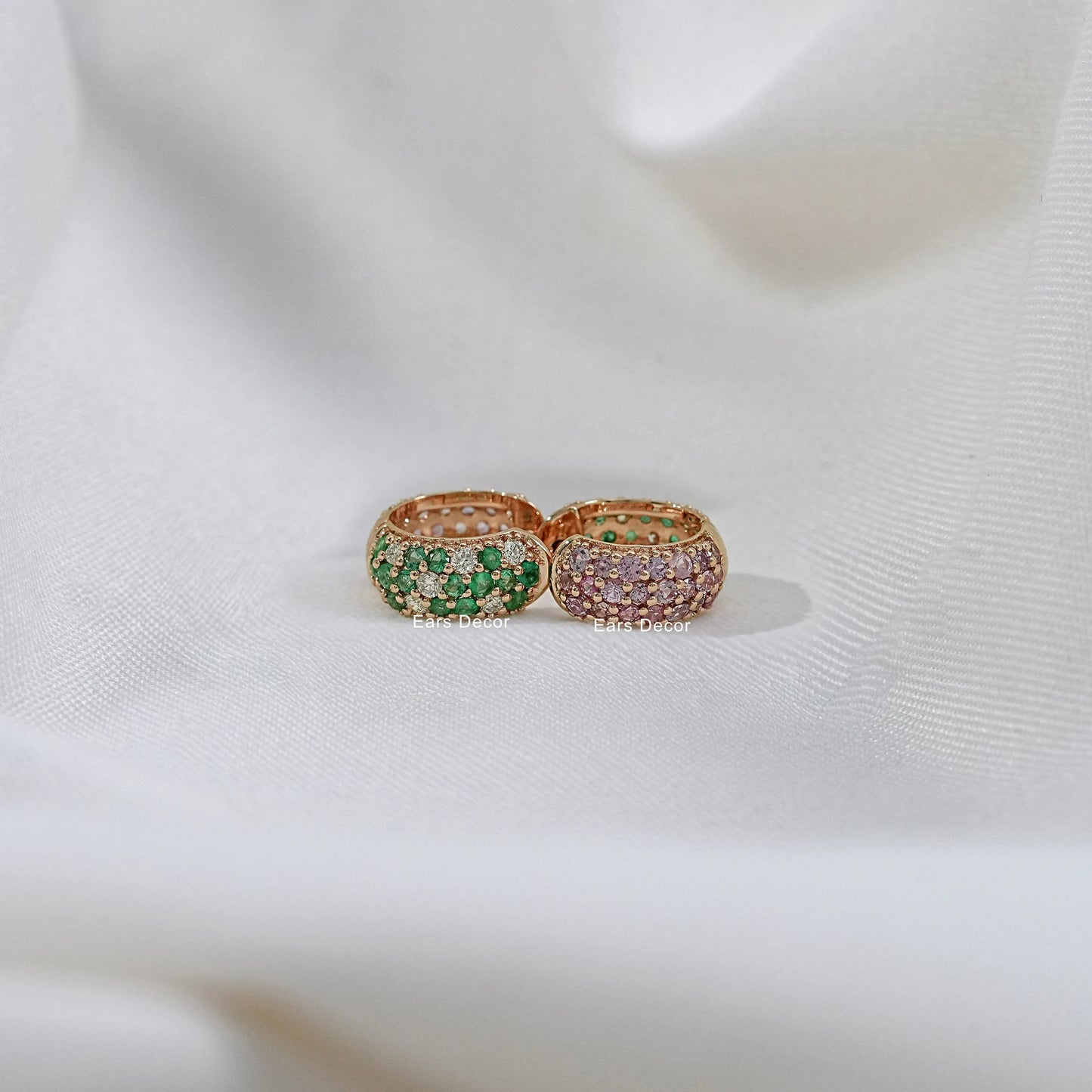 Natural Gemstone Pave Set Huggie Earrings