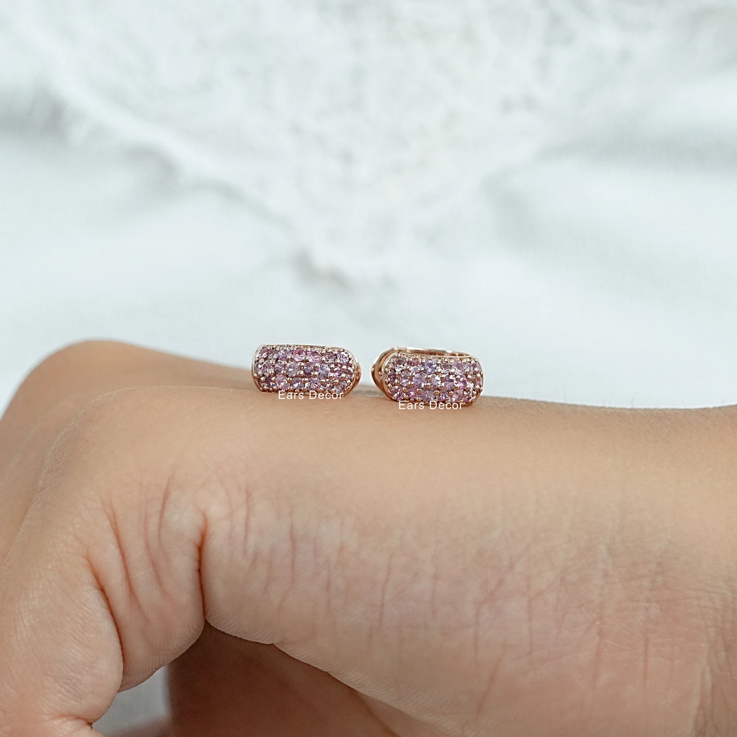 Natural Gemstone Pave Set Huggie Earrings