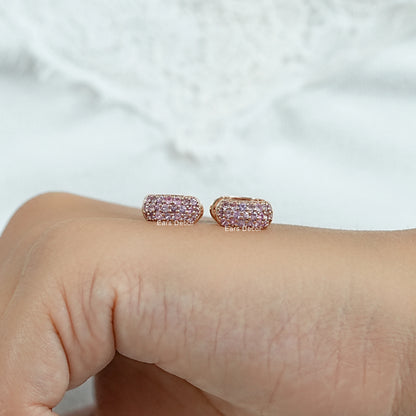 Natural Gemstone Pave Set Huggie Earrings