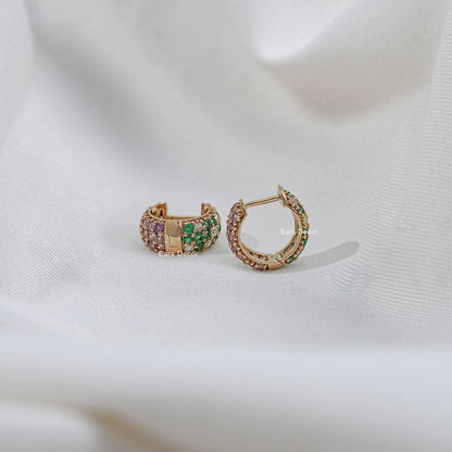 Natural Gemstone Pave Set Huggie Earrings