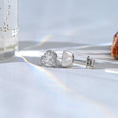 Natural Heart Cut Diamond Milgrain Set Stud Earrings