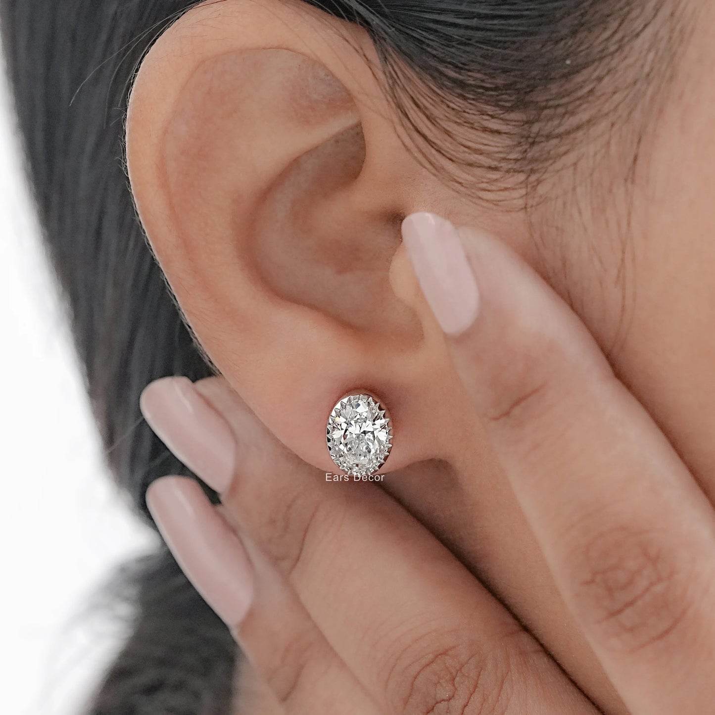 Natural Oval Cut Diamond Milgrain Set Stud Earrings
