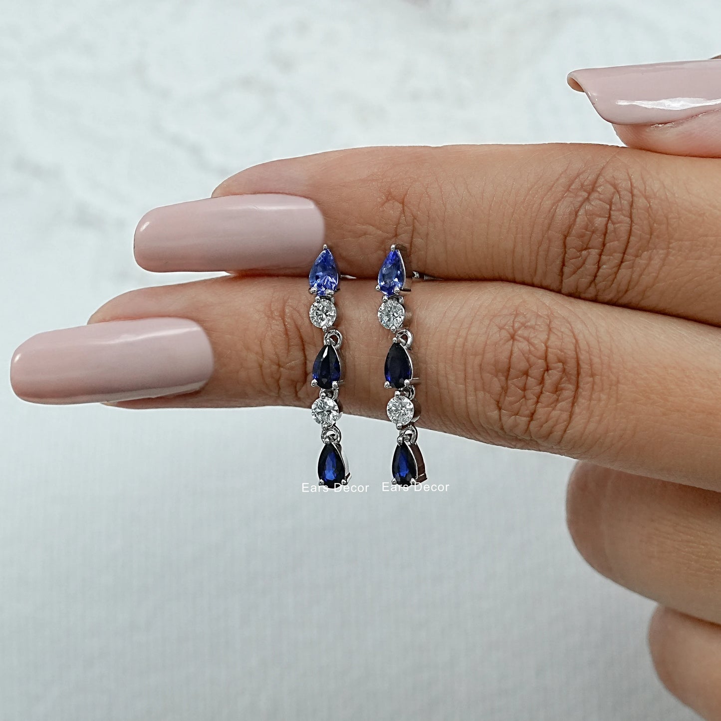 Natural Blue Gemstone And Diamond Drop Earrings