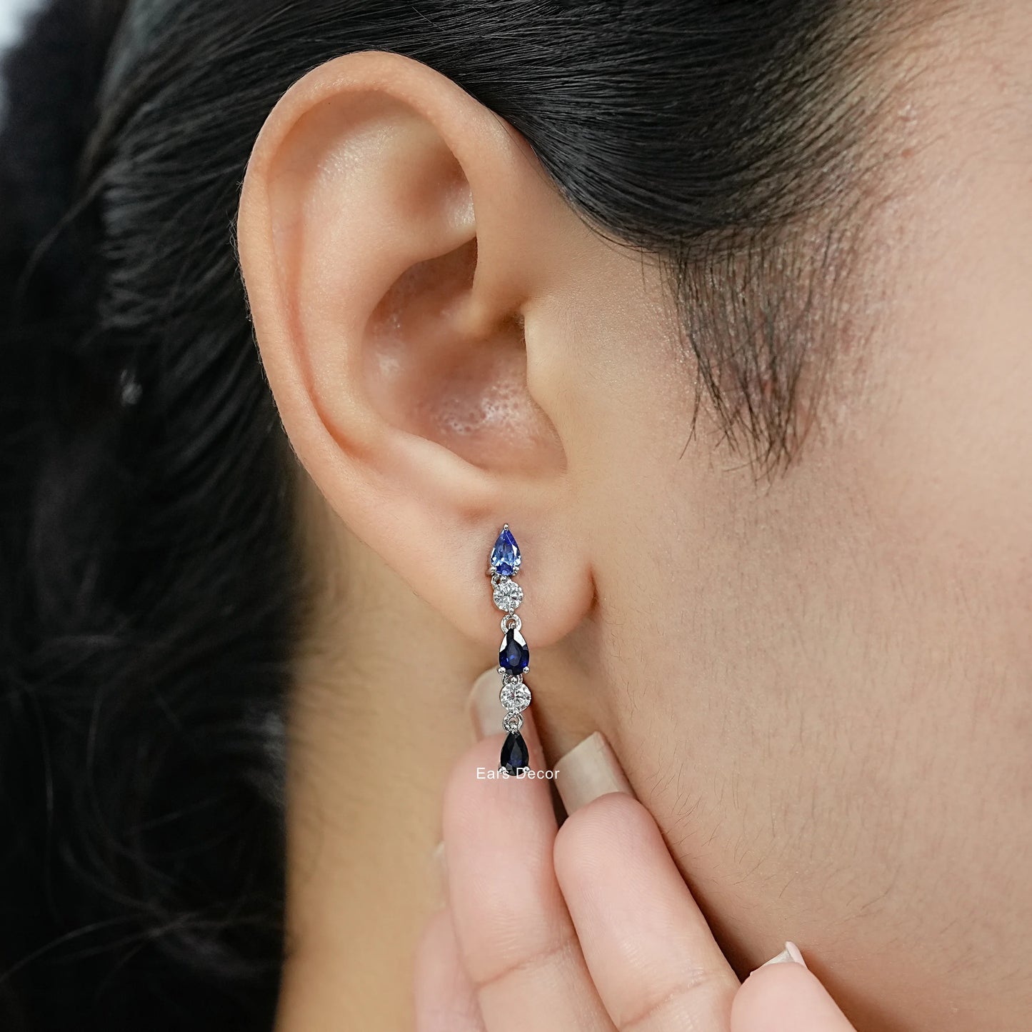 Natural Blue Gemstone And Diamond Drop Earrings