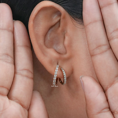 Round Cut Natural Diamond Double Hoop Earrings