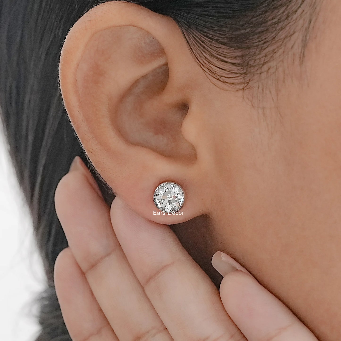 Old European Round Moissanite Diamond Stud Earrings