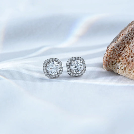 Lab Grown Old European Round Halo Stud Earrings
