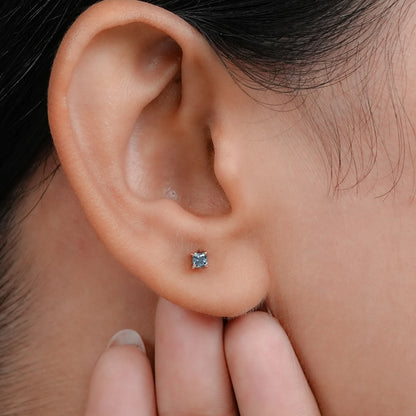 Princess Cut Lab Blue Diamond Stud Earrings