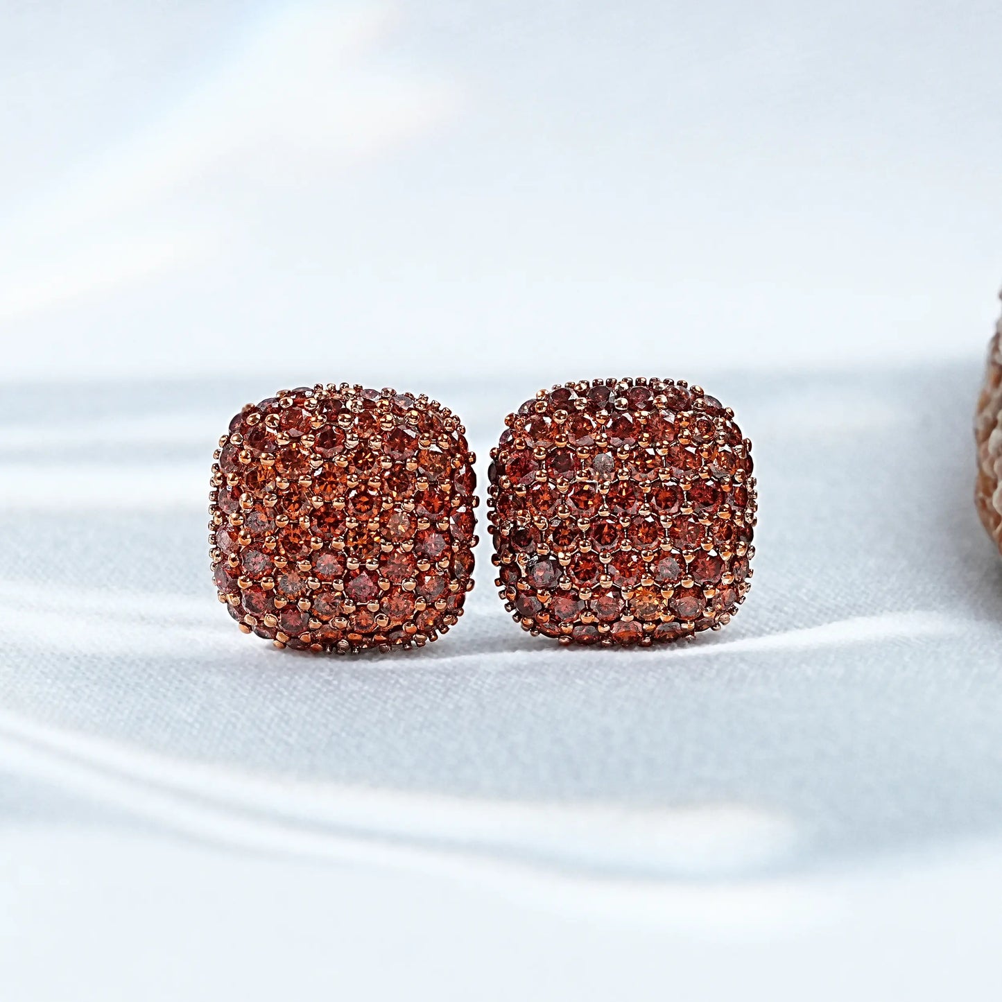 Red Round Lab Diamond Pave Stud Earrings
