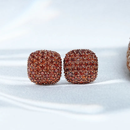 Red Round Lab Diamond Pave Stud Earrings