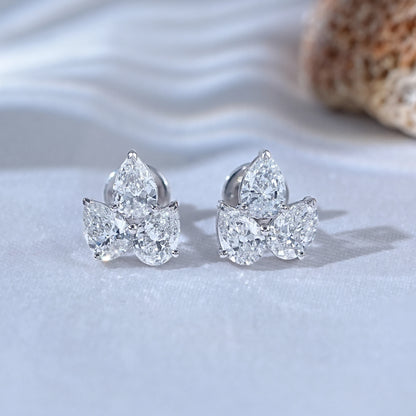 Three Stone Pear Lab Diamond Stud Earrings