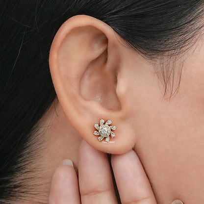 Floral Round Lab Diamond Stud Earring