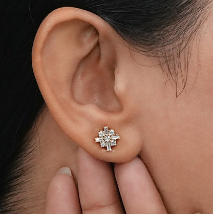 Baguette & Round Cut Lab Grown Diamond Stud Earrings