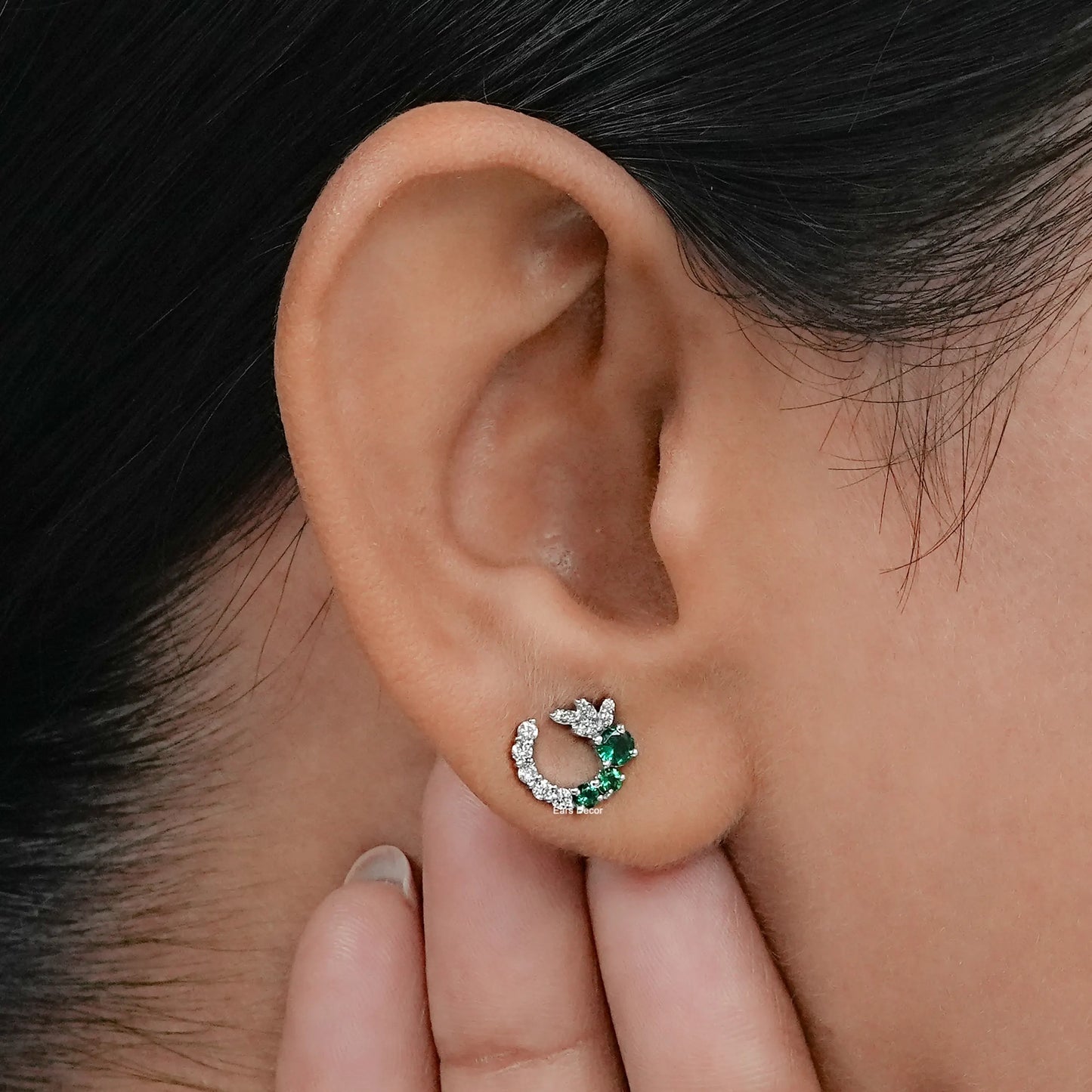 Green Gemstone Spiral Stud Earrings