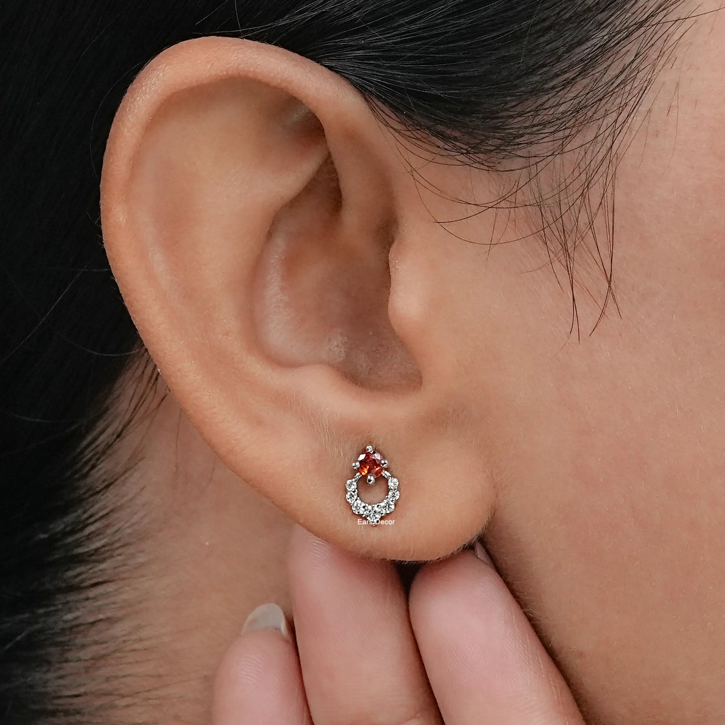 Round Ruby Gemstone And Diamond Drop Earrings