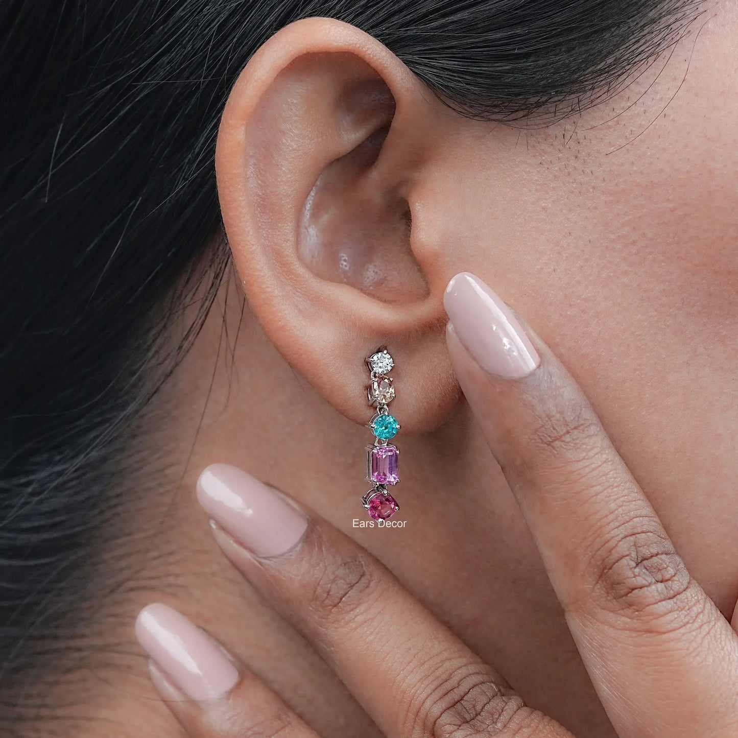 Multiple Shape Rainbow Gemstone Drop Earrings