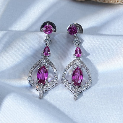 Pink Sapphire Marquise Cluster Diamond Dangle Earrings