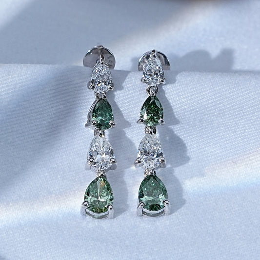 Green Pear Lab Diamond Dangle Earrings