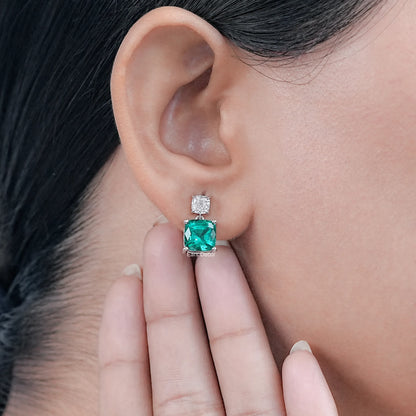 Emerald Gemstone & Lab Diamond Drop Earrings