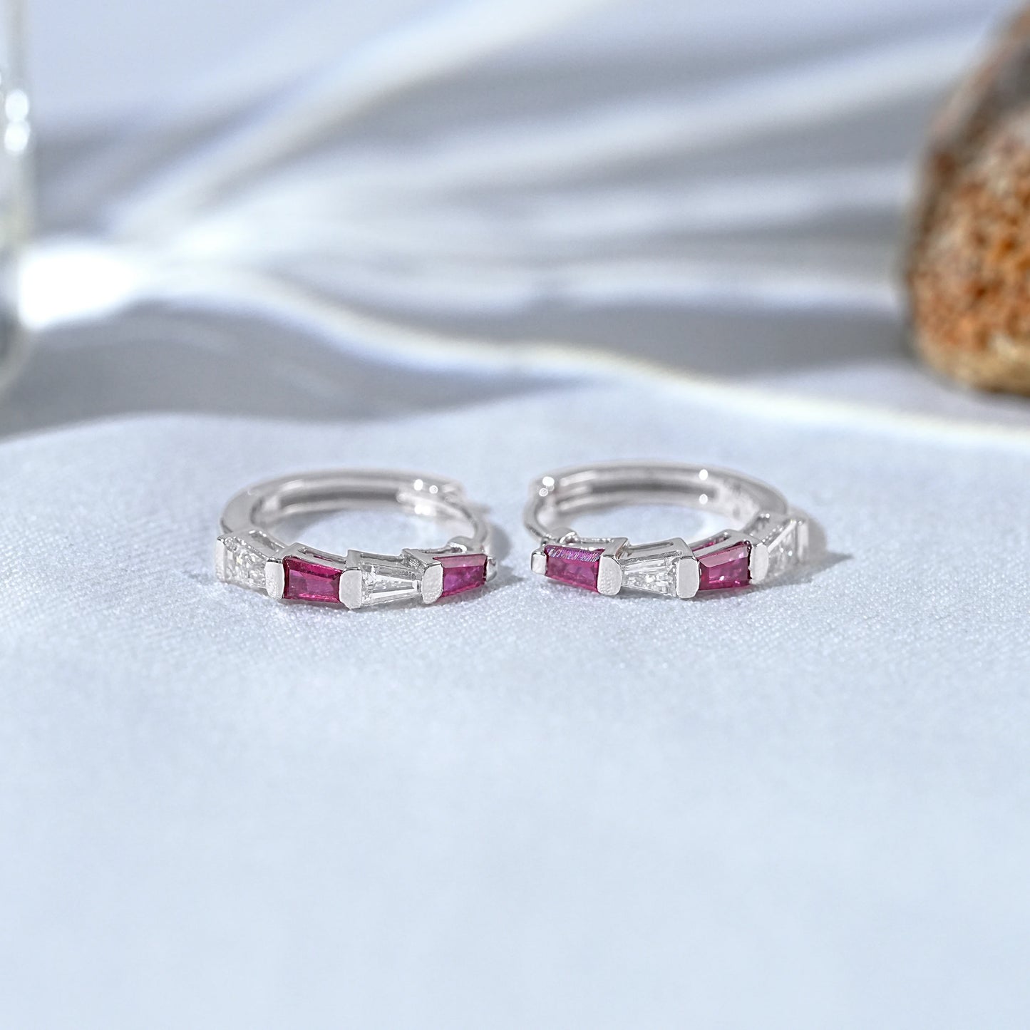 Ruby Tapered Baguette And Diamond Hoop Earrings