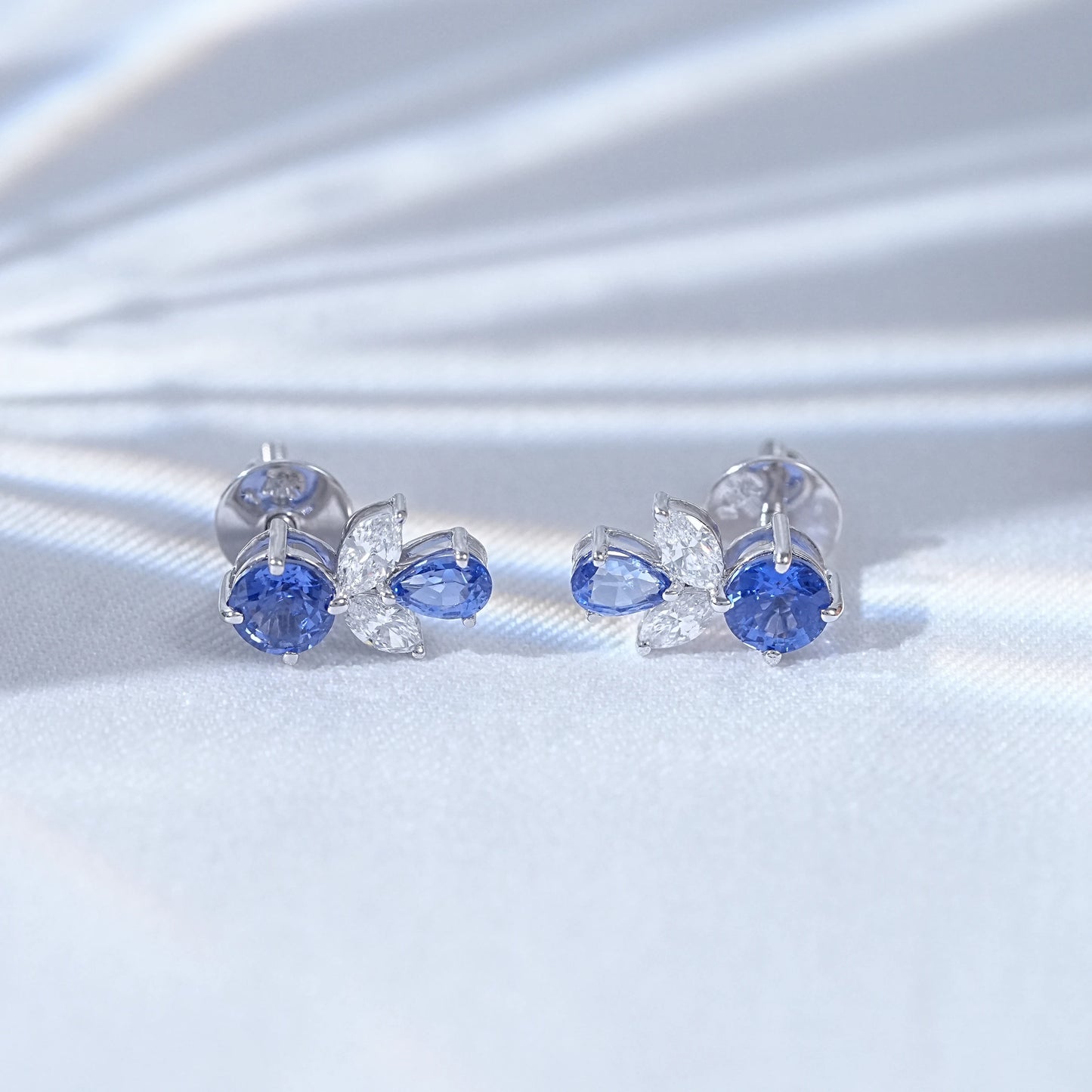 Sapphire Round And Pear Gemstone Drop Earrings