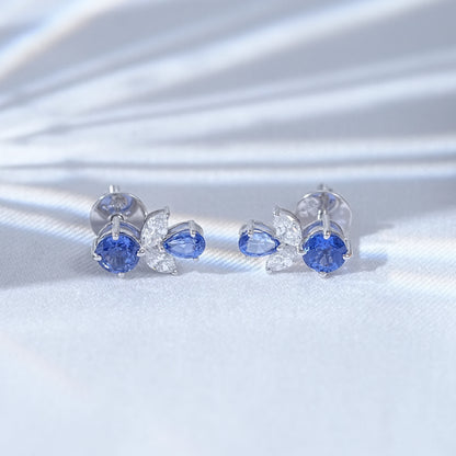Sapphire Round And Pear Gemstone Drop Earrings