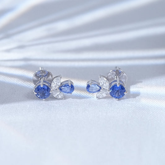 Sapphire Round And Pear Gemstone Drop Earrings