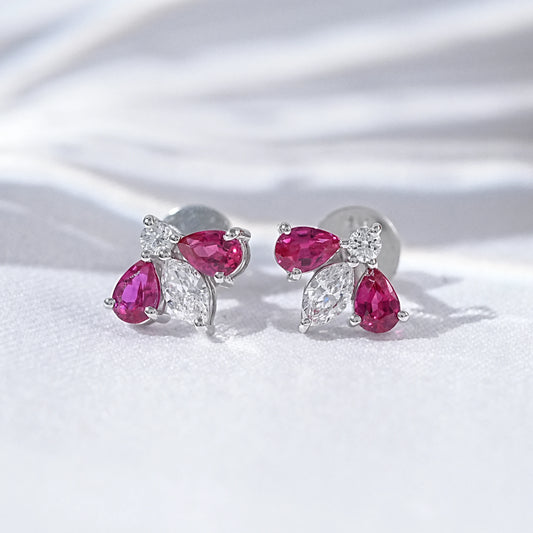 Ruby Pear And Marquise Lab Diamond stud Earrings