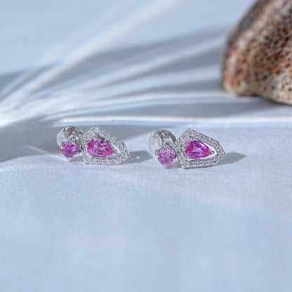 Pink Pear and Round Gemstone Halo Drop Dangle Earrings