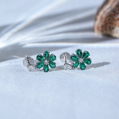Green Pear Gemstone Halo Floral Drop Earrings
