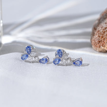 Sapphire Pear And Lab Diamond Dangle Earrings