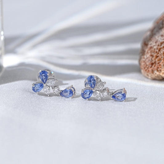 Sapphire Pear And Lab Diamond Dangle Earrings