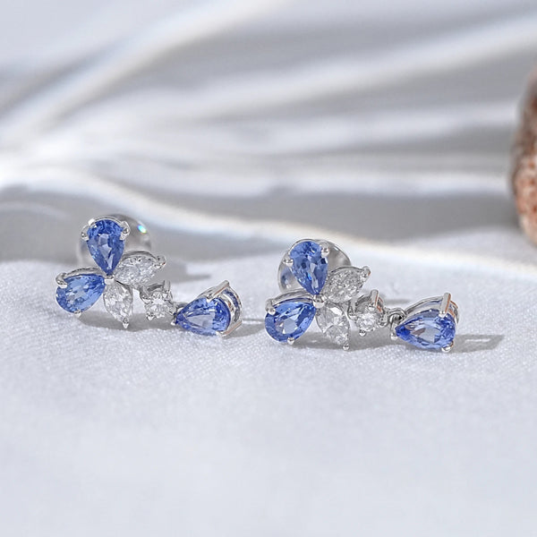 Sapphire Pear And Lab Diamond Dangle Earrings