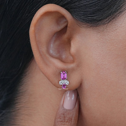 Pink Emerald & Pear Gemstone Drop Earrings