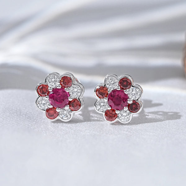 Floral Bezel Gemstone Stud Earrings