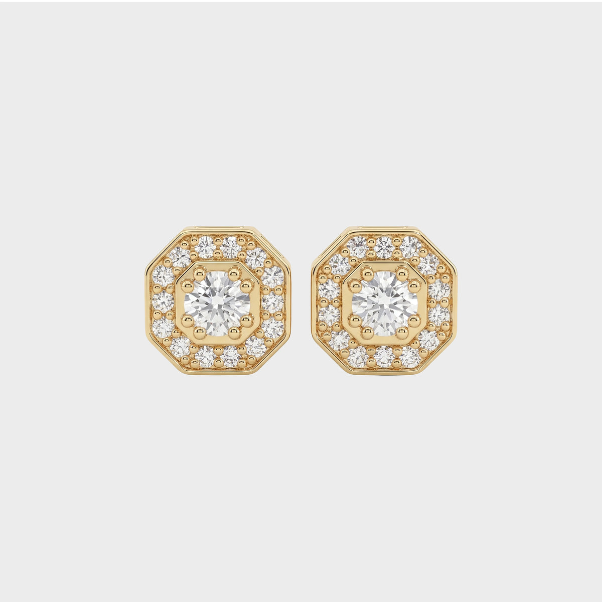 Octagon Shape Round Cut Lab Diamond Dainty Studs