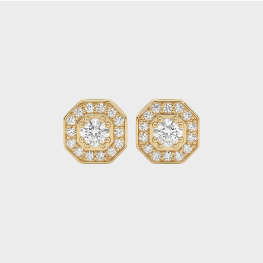 Octagon Shape Round Cut Lab Diamond Dainty Studs