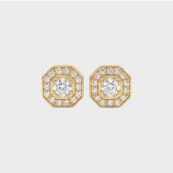 Octagon Shape Round Cut Lab Diamond Dainty Studs