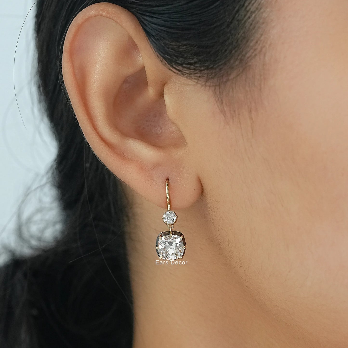 Old Mine Cut Diamond Dangle Drop Earring