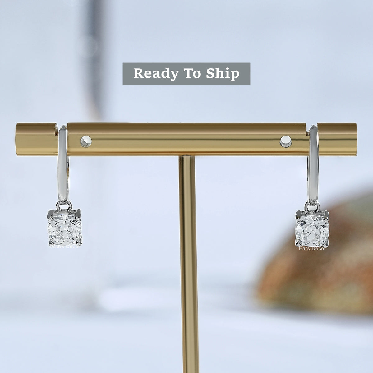 Square Old Mine Cushion Lab Diamond Dangle Earrings
