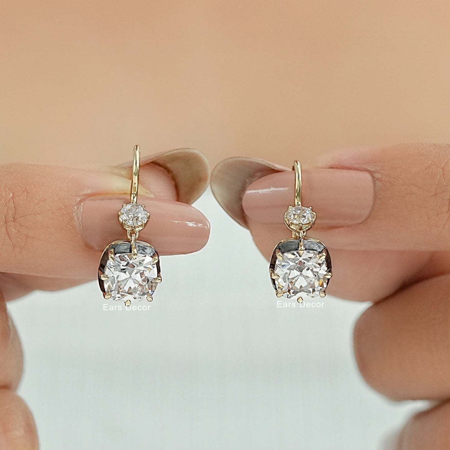Old Mine Cut Diamond Dangle Drop Earring