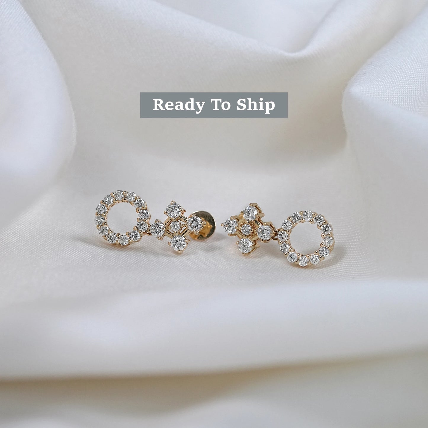 Open Circle Round Diamond Drop Earrings