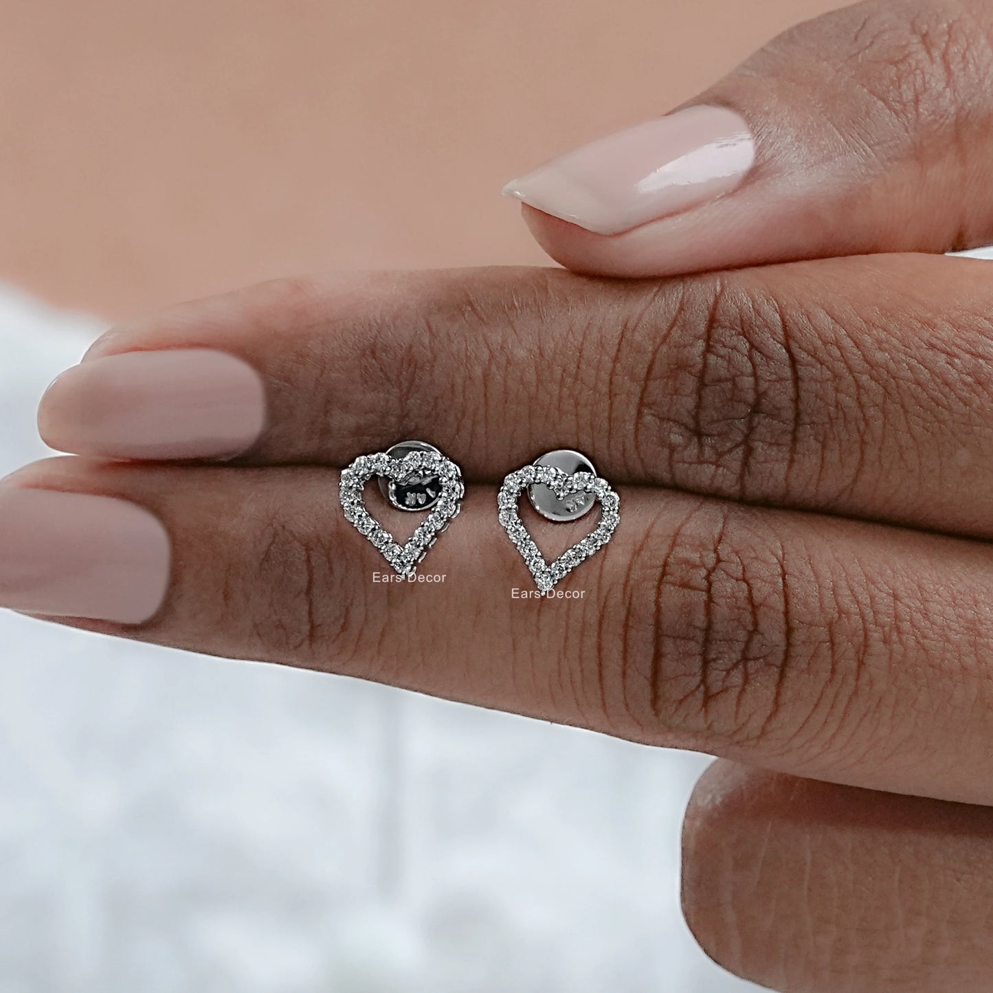 Open Heart Round Diamond Stud Earrings