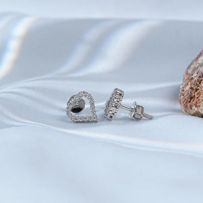 Open Heart Round Diamond Stud Earrings