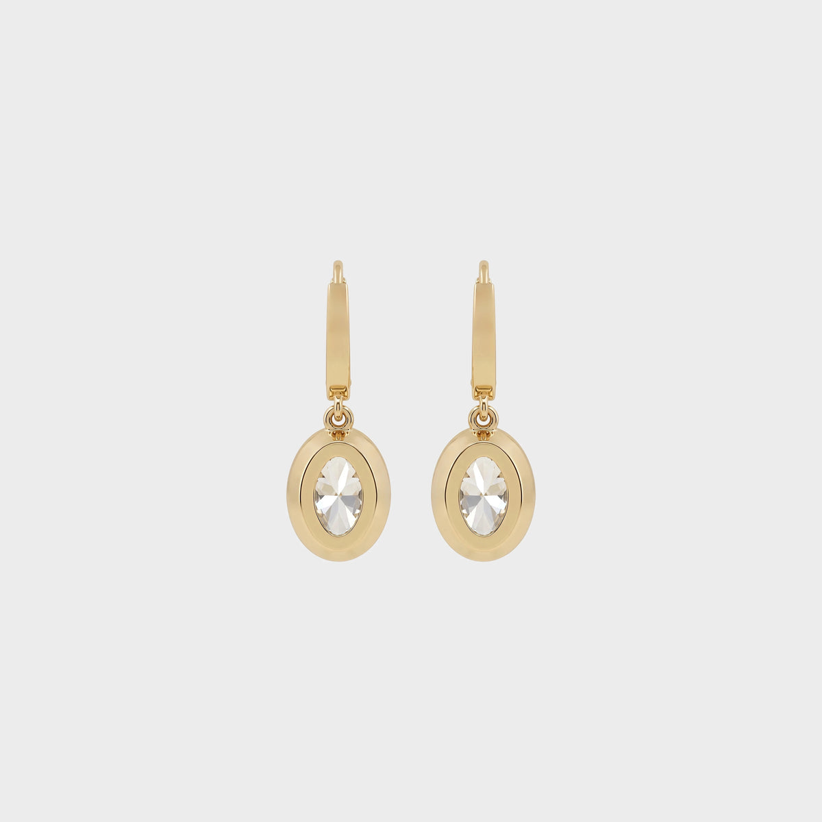Bezel Set Oval Diamond Dangle Hoop Earrings