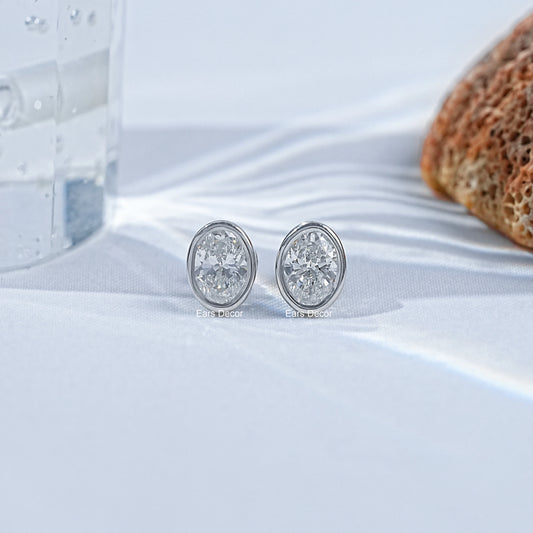Oval Cut Moissanite Solitaire Bezel Set Stud Earrings