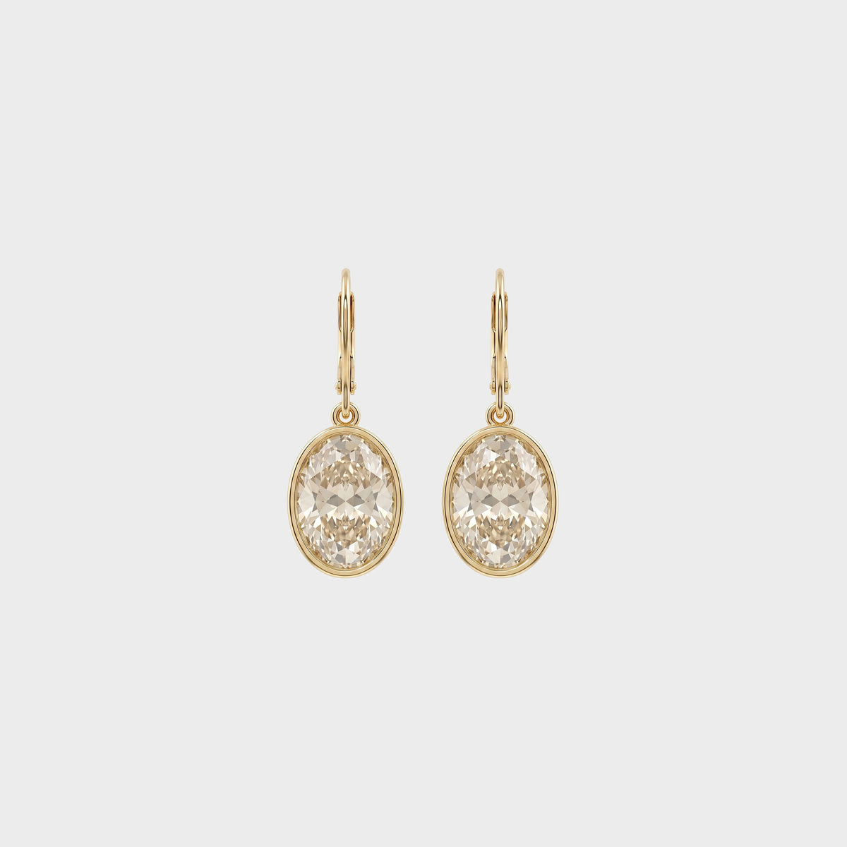 Bezel Set Oval Diamond Dangle Hoop Earrings