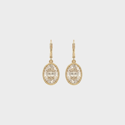 Bezel Set Oval Diamond Dangle Hoop Earrings